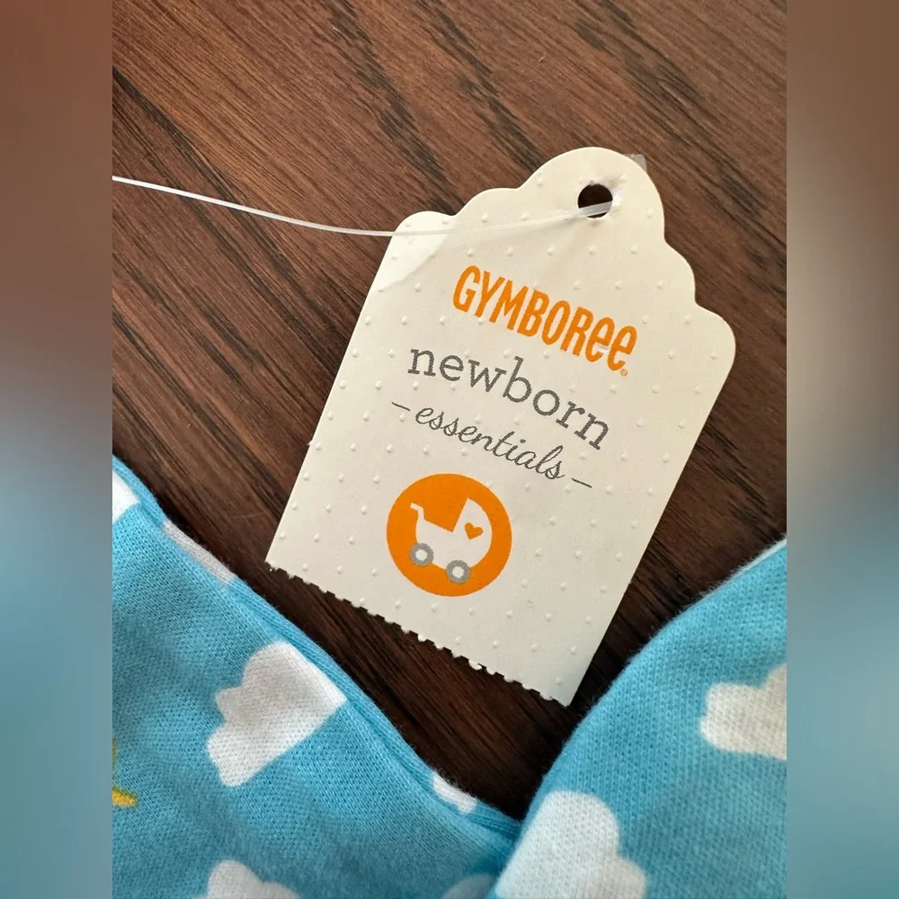 NWT GYMBOREE 6-9M Unisex Blue Cloud & Thunder Pajamas Layette Sleep Sack & Hat